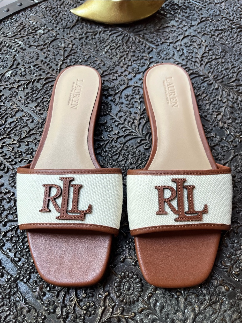 NEW LAUREN RALPH LAUREN EVERLEY LEATHER TRIM SLIDE SANDALS 5.5 - Picture 8 of 11